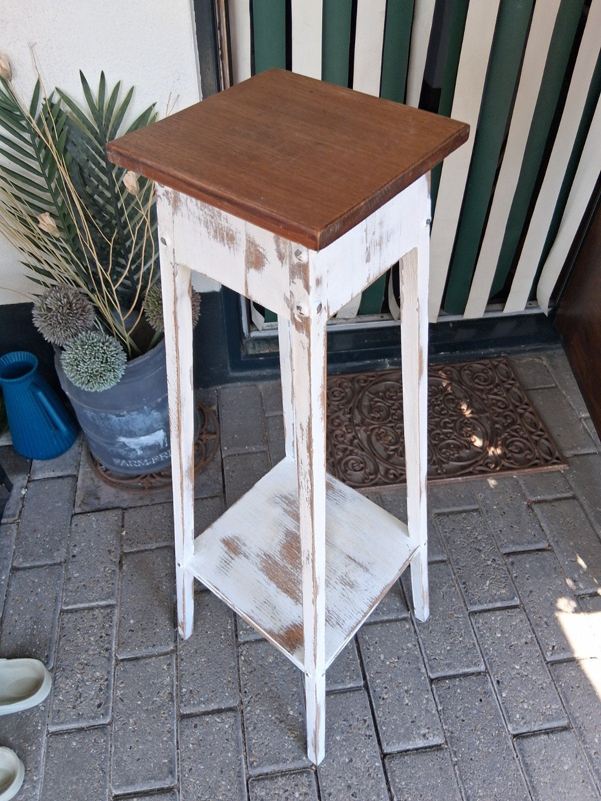 Houten plantentafel / bijzettafel, brocante stijl, Ophalen, Minder dan 55 cm, Gebruikt, Brocante, Shabby Chic
