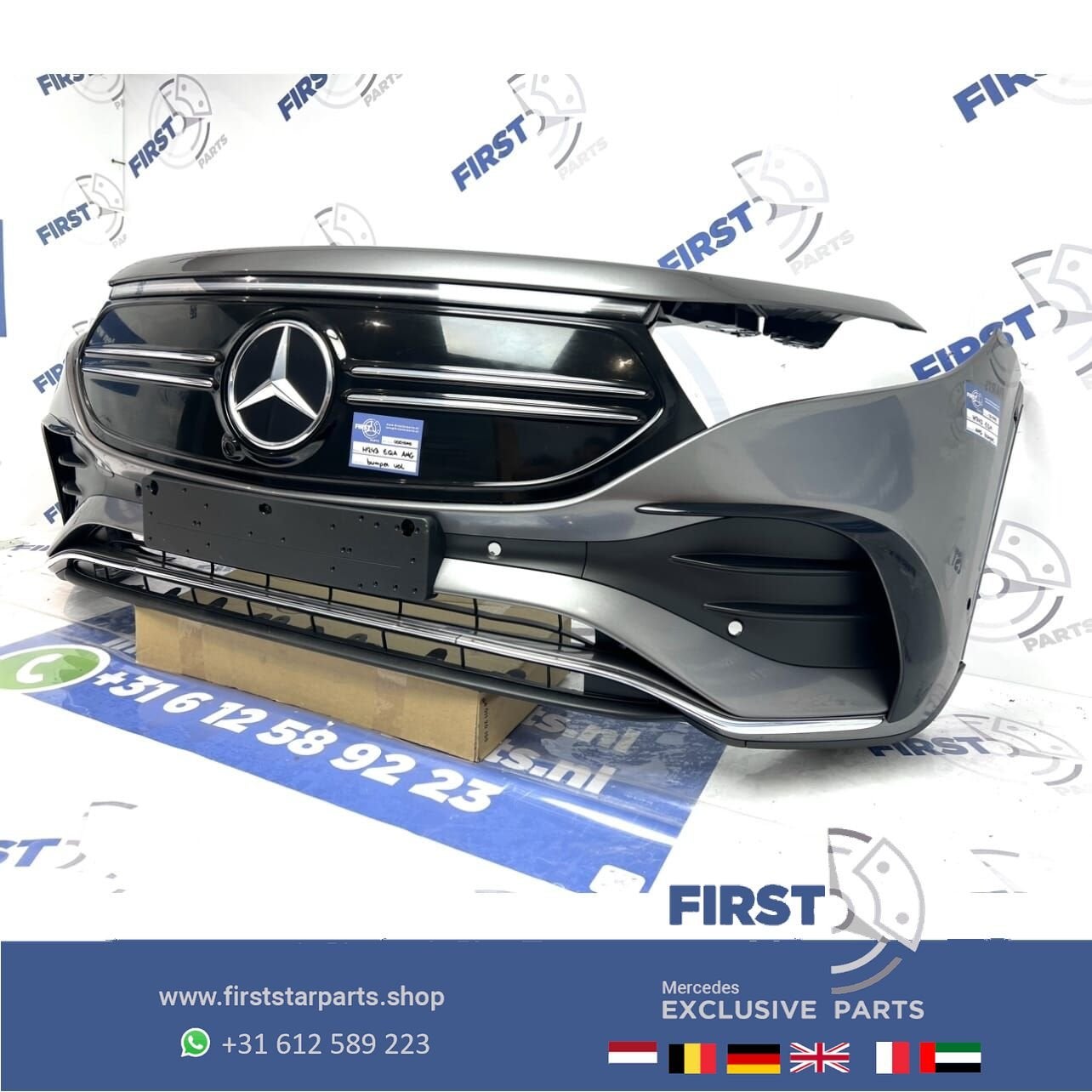 H243 EQA AMG LINE VOORBUMPER GRIJS COMPLEET + GRIL ORIGINEEL, Gebruikt, -, Voor, Ophalen of Verzenden