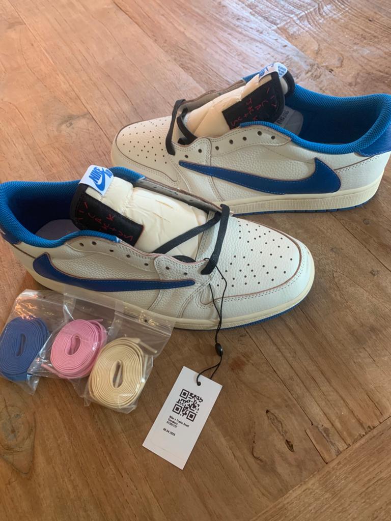 Nike Jordan 1 Low Travis Scott Fragment Military Blue, Kleding | Heren, Schoenen, Ophalen of Verzenden, Nieuw, Blauw, Sneakers of Gympen