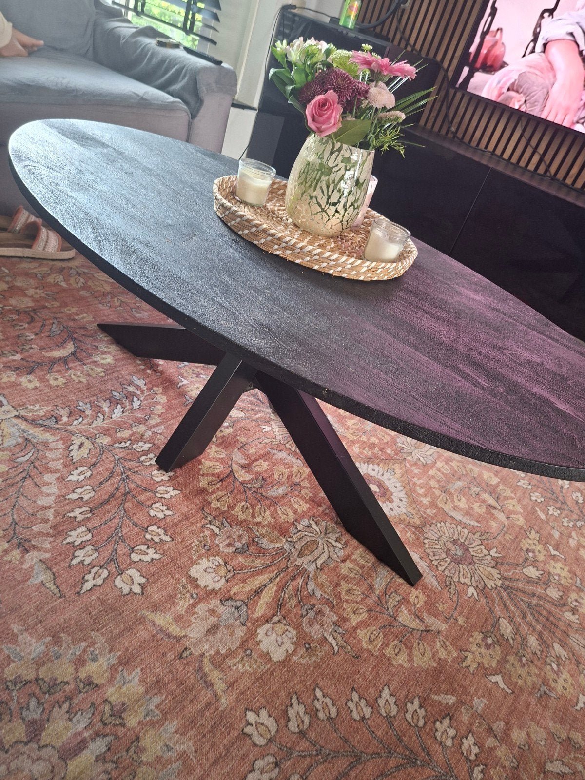 Ovale salontafel van donker hout, Gebruikt, 100 tot 150 cm, Modern, Ovaal