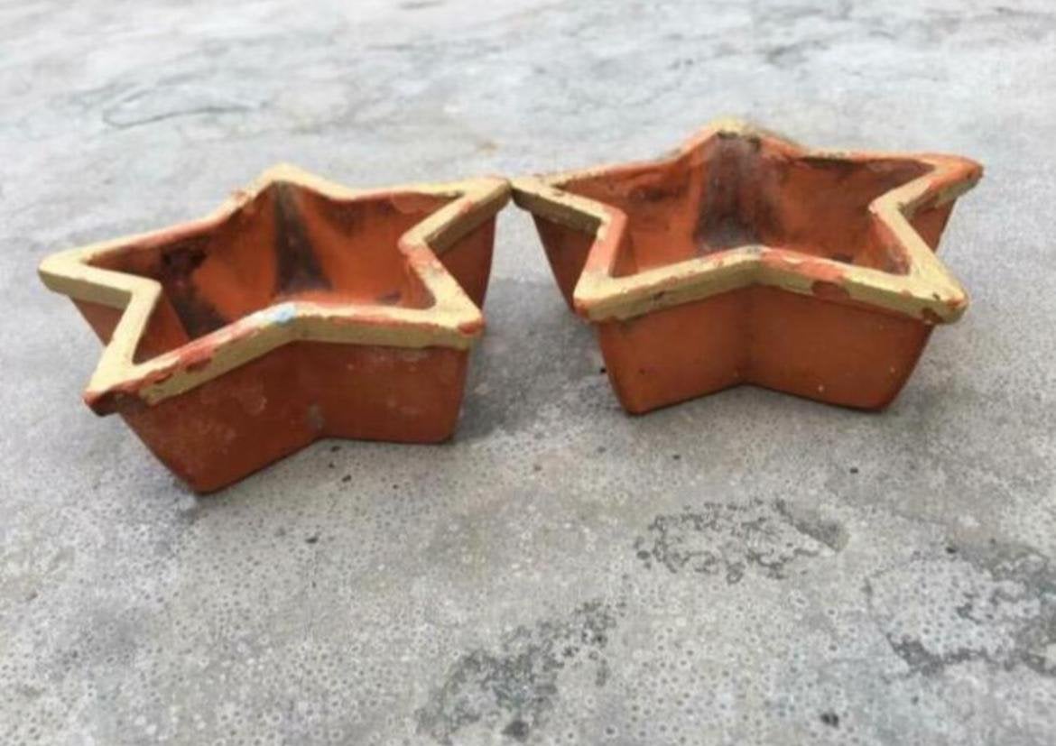 Sfeervolle terracotta windlichten sterren set van 2, Ophalen, Gebruikt, Waxinelichthouder, Oranje