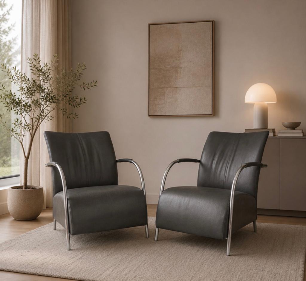 2 MONTIS LOMAS LEREN STRAK DESIGN RELAX CHAIR FAUTEUIL STOEL, Huis en Inrichting, Fauteuils, Ophalen of Verzenden, Zo goed als nieuw