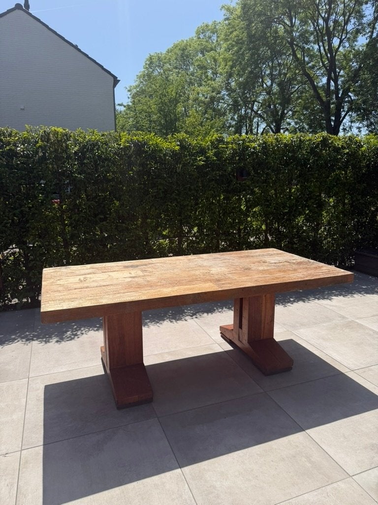 Robuuste houten eettafel 220x105x80 cm, Huis en Inrichting, Ophalen, Gebruikt, 200 cm of meer, 50 tot 100 cm