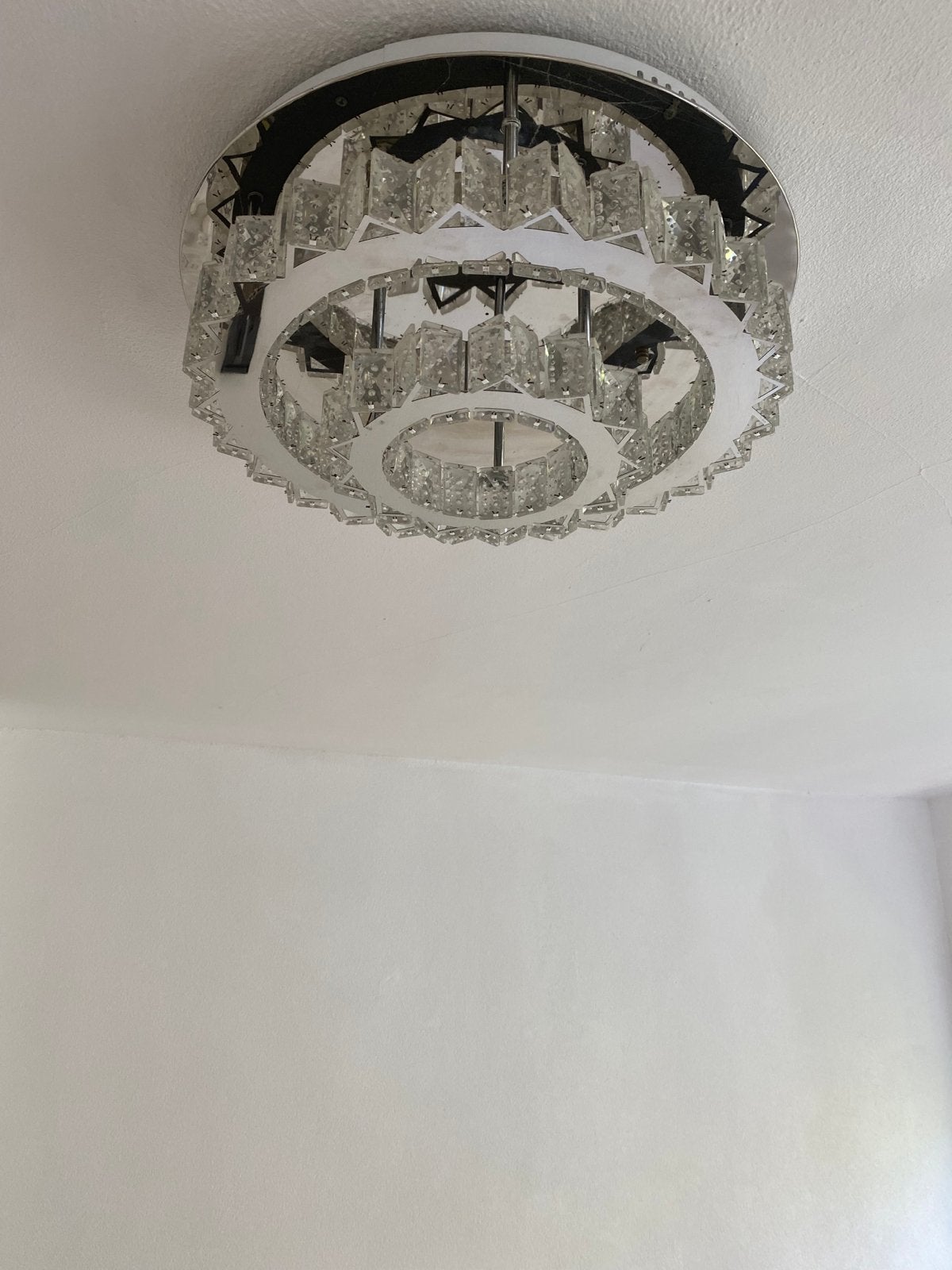 Moderne kristallen plafondlamp, Ophalen of Verzenden, Zo goed als nieuw, Metaal, Overige fittingen