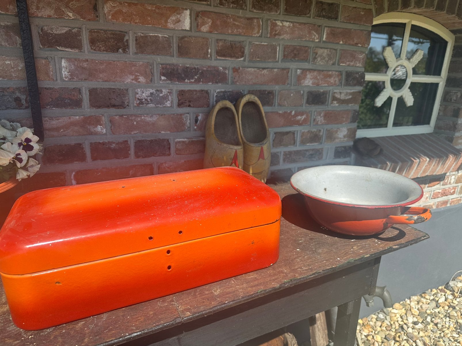 Emaille vergiet en broodtrommel, Antiek en Kunst, Antiek | Emaille, Ophalen