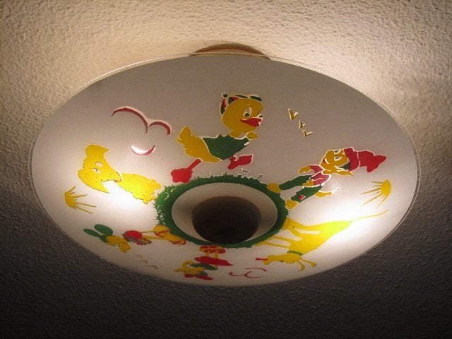Vintage schaal plafonniere met decor, Gebruikt, Vintage, Plafondlamp, Overige kleuren