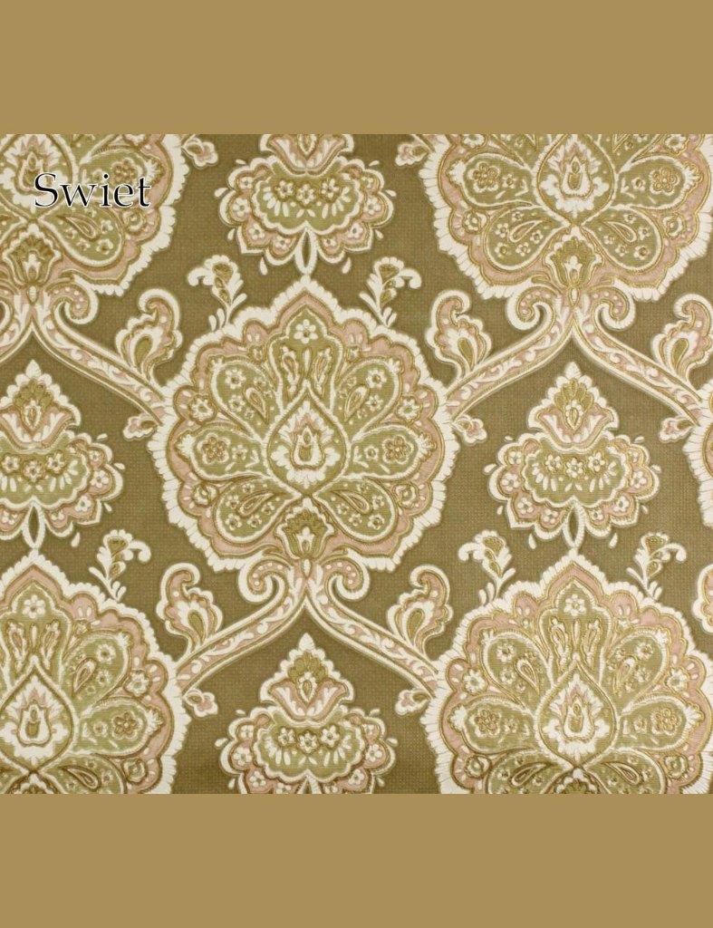 3611 Khaki barok vintage behang legergroen rozetten 70 swiet, Ophalen of Verzenden, Minder dan 10 m², Beige