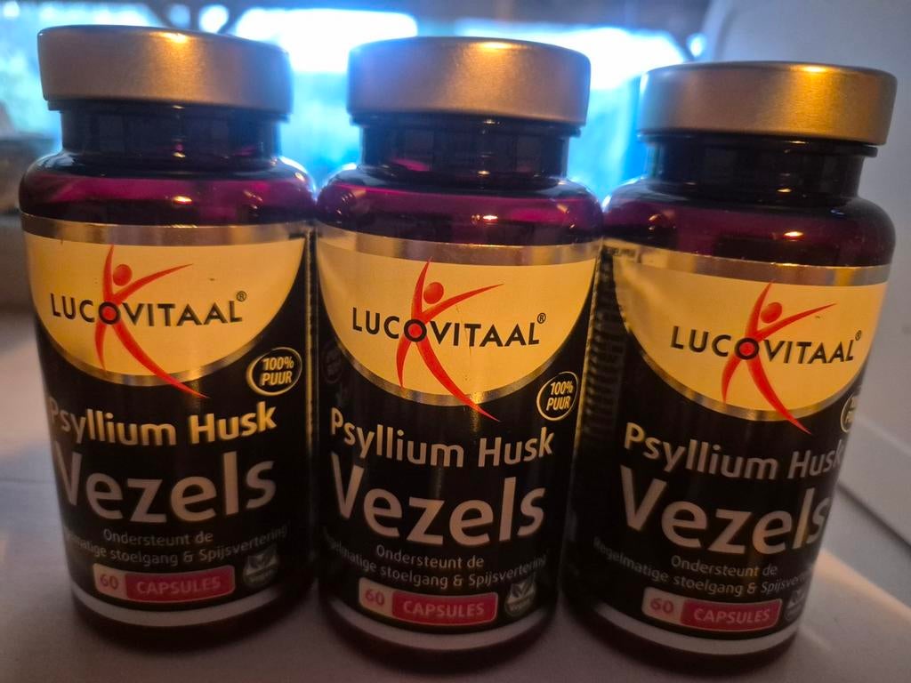Lucovitaal Psyllium Husk Vezels - 3x 60 capsules 1potje half, Ophalen of Verzenden, Nieuw, Poeder of Drank