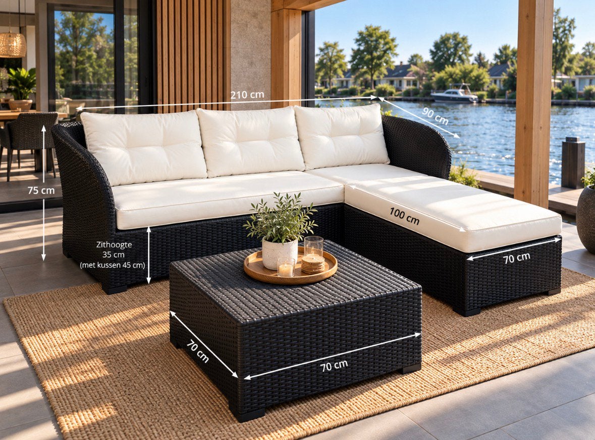 Prachtige zwarte wicker loungeset, Tuin en Terras, Tuinsets en Loungesets, Ophalen, Zo goed als nieuw, Wicker, Bank