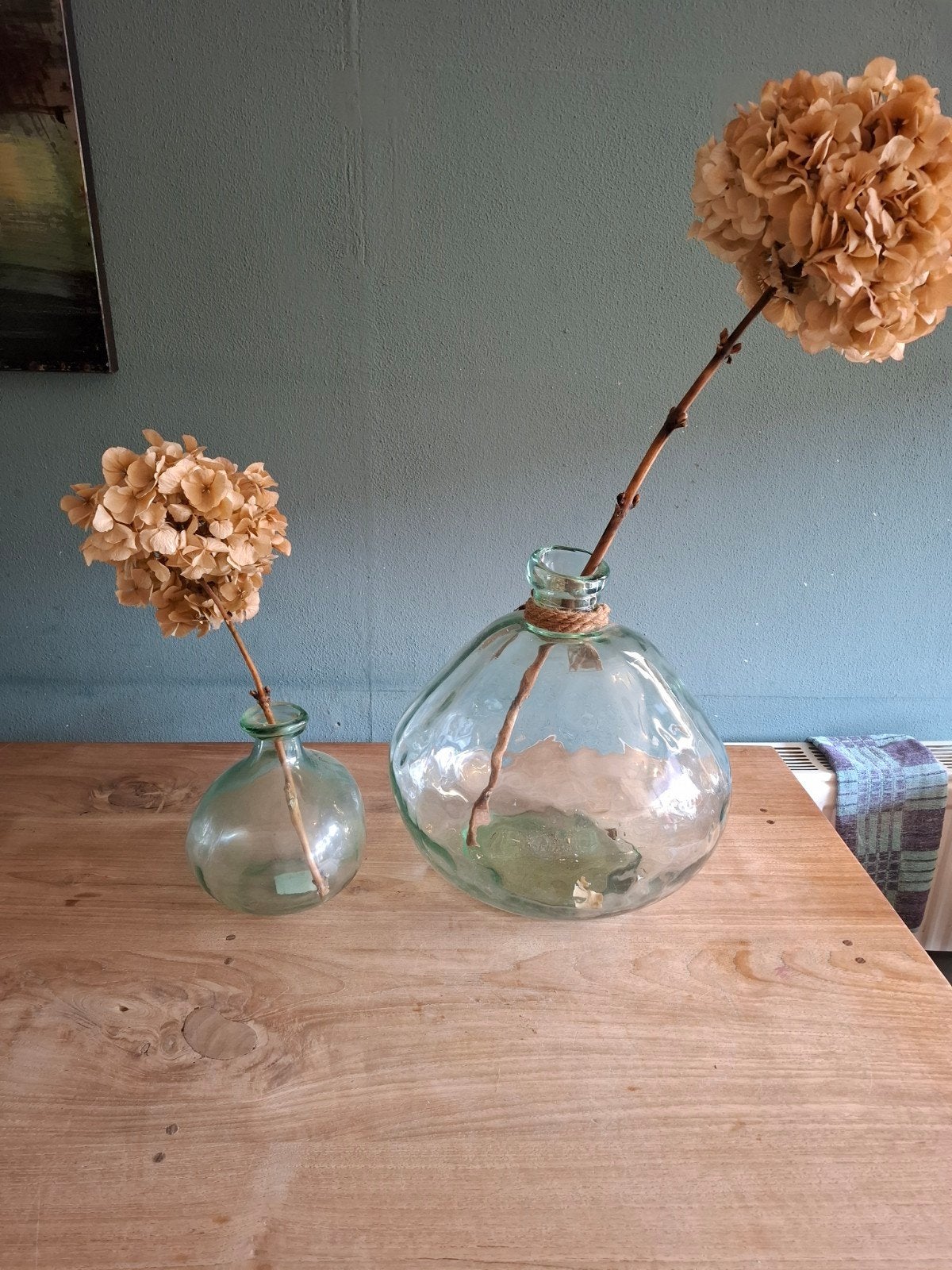 Set van 2 glazen vazen met gedroogde bloemen, Ophalen
