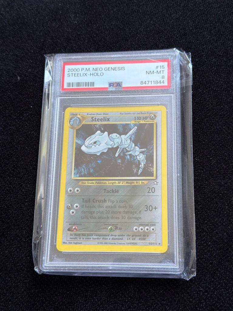 Pokémon Steelix Holo Neo Genesis PSA 8 NM-MT, Ophalen of Verzenden, Zo goed als nieuw, Losse kaart, Foil