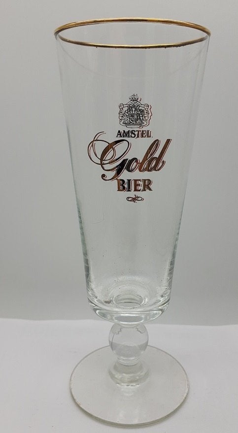 Amstel Gold Bier Glas op voet met druppelsteel, Verzamelen, Ophalen of Verzenden, Gebruikt, Glas of Glazen, Amstel