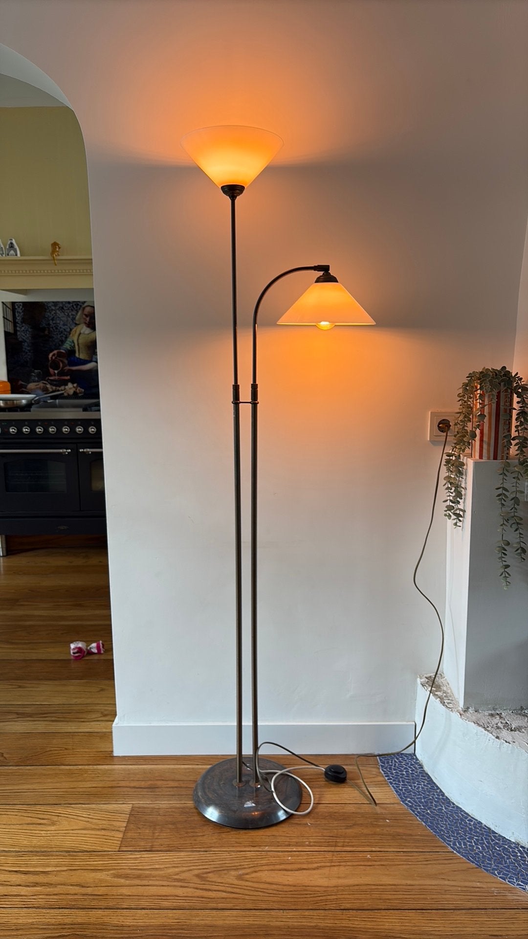 Antieke vloerlamp met verstelbare leeslamp, Ophalen, Gebruikt, Metaal, 150 tot 200 cm
