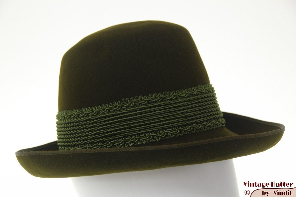 Vintage Tiroler dameshoed Huckel donker groen vilt 56, 56 of 57 cm (M, 7 of 7⅛ inch), Hückel, Hoed, Ophalen of Verzenden