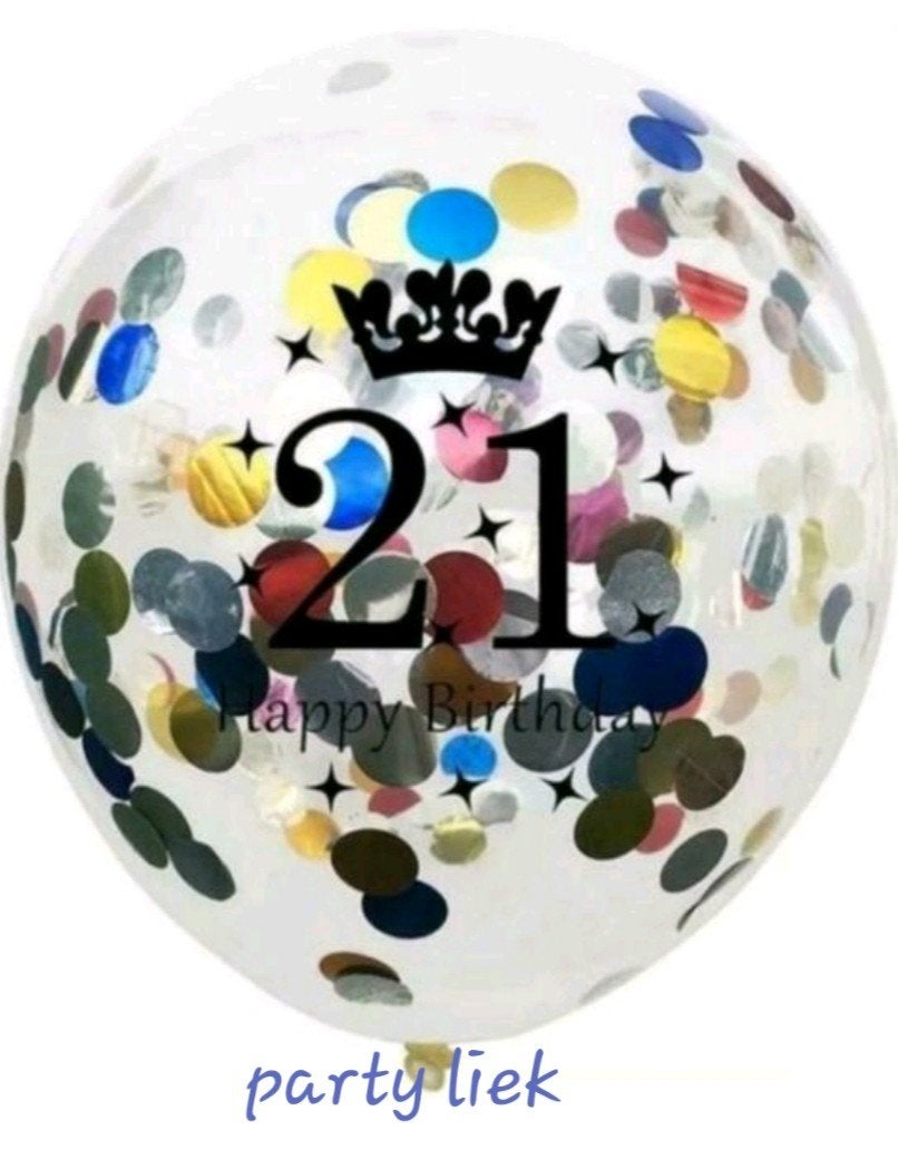 5x 21 jaar confetti ballonnen nr C186, Ophalen of Verzenden, Nieuw, Versiering, Verjaardag