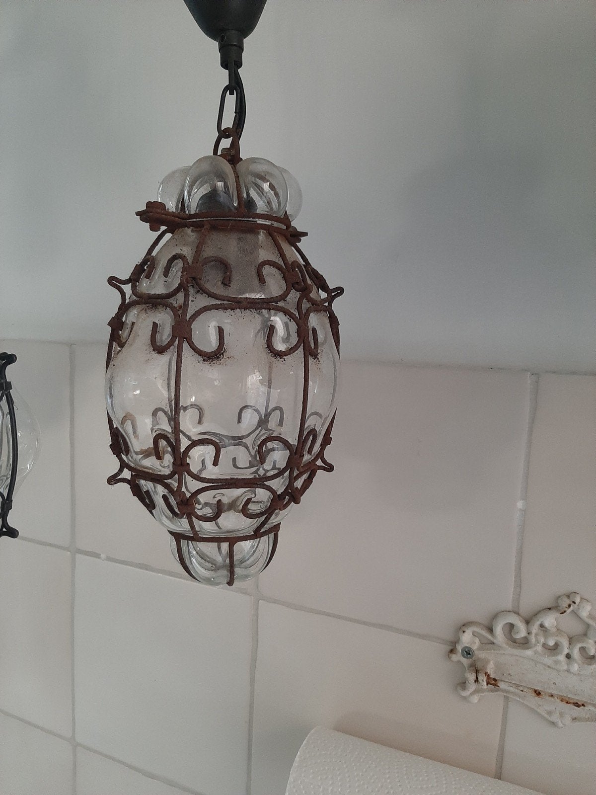 3 hele mooie venetiaanse mondgeblazen hanglampen, Ophalen, Gebruikt, E27 (groot), Glas