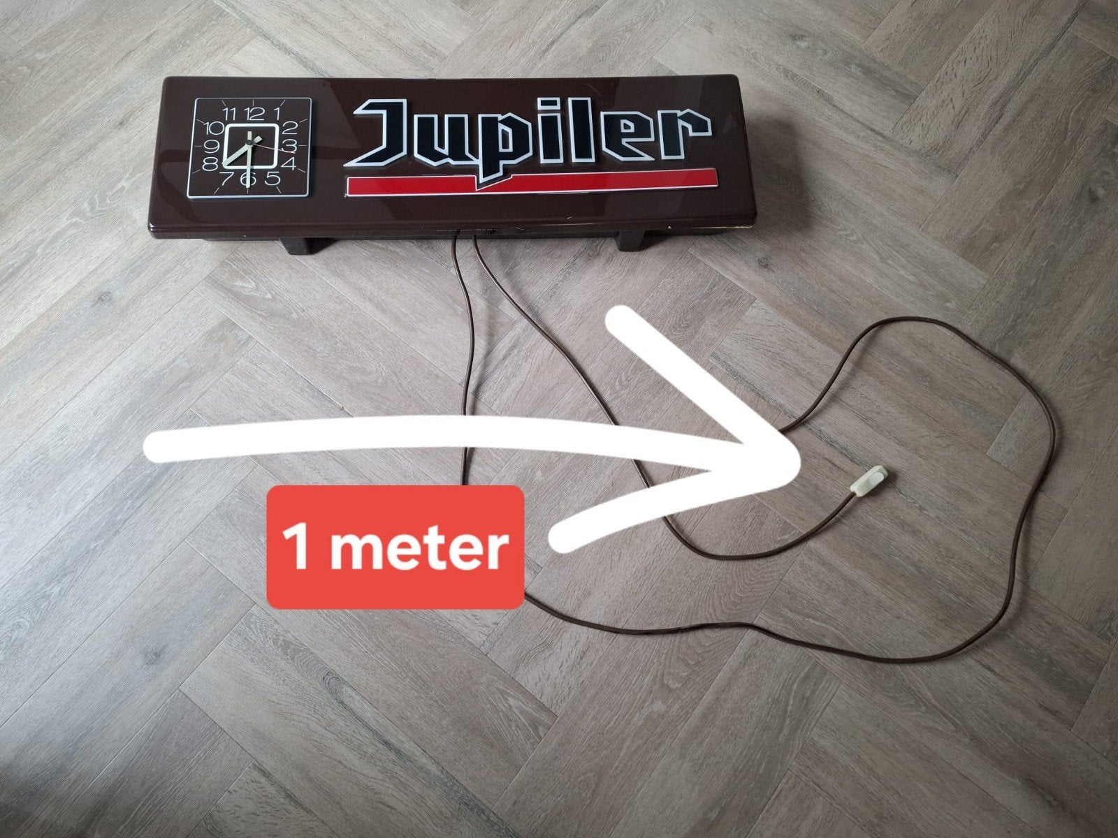 Vintage Jupiler lichtbak met klok 🍻💡🕑, Ophalen, Gebruikt, Lichtbak of (neon) lamp