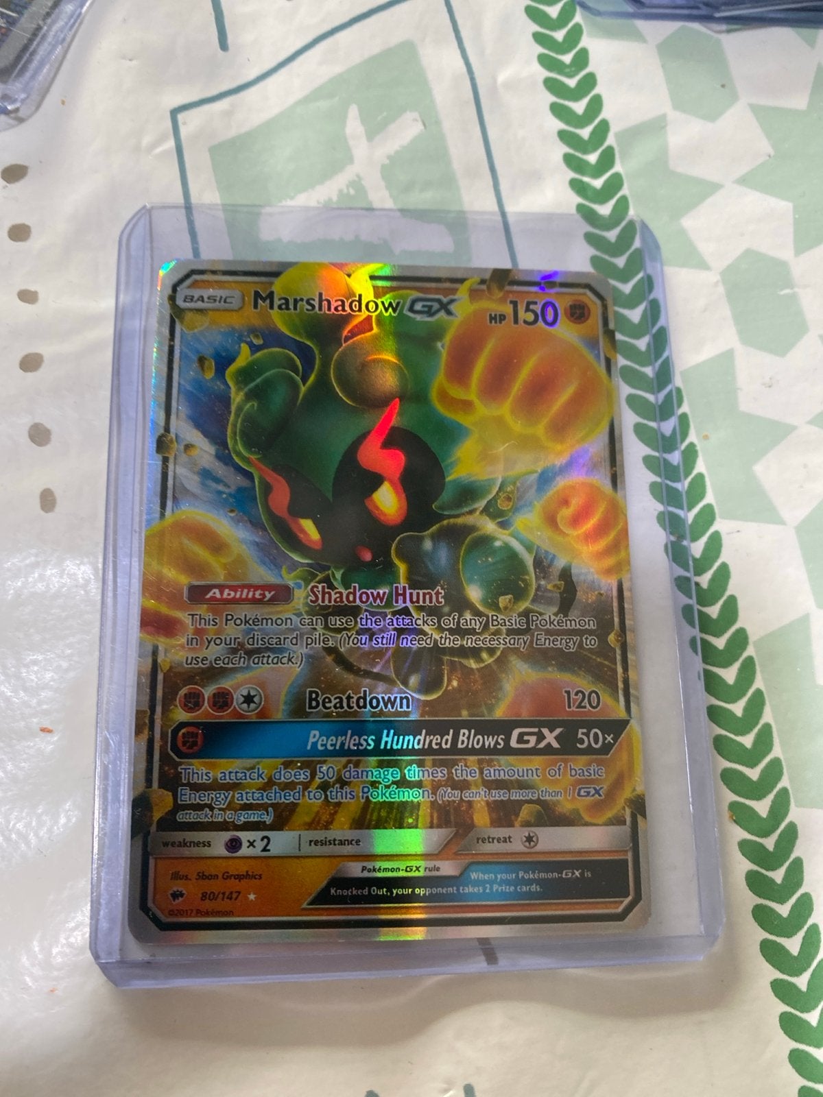 Marshadow GX Pokémon Kaart 80/147 - Zo goed als nieuw, Ophalen of Verzenden, Zo goed als nieuw, Losse kaart, Foil