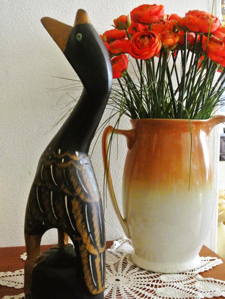 Houten vogel eend decoratief zwart handgemaakt details, Overige materialen, Ophalen of Verzenden, Landelijk, Gebruikt
