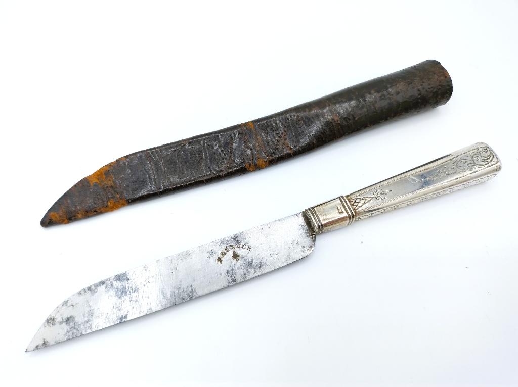 Antiek zilveren mes in originele leren foedraal. 1819, Verzenden, Zilver