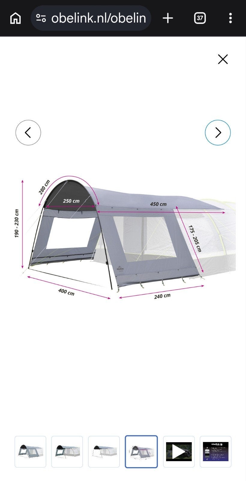Obelink Soleil Plus Window Cooldark tentluifel, Ophalen
