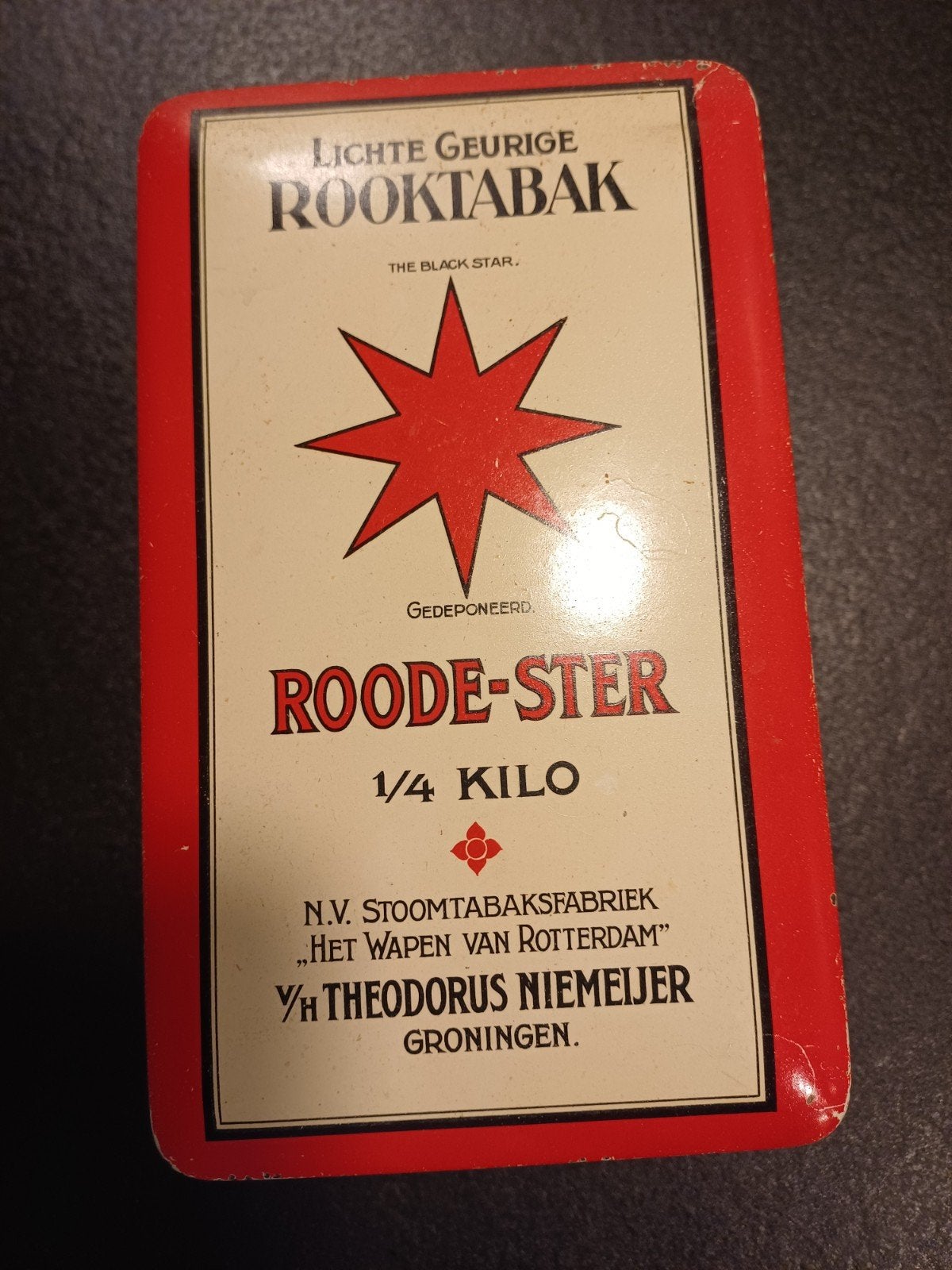 Vintage Roode Ster Tabaksblik - 1/4 Kilo - The Black Star, Verzamelen, Blikken, Ophalen of Verzenden