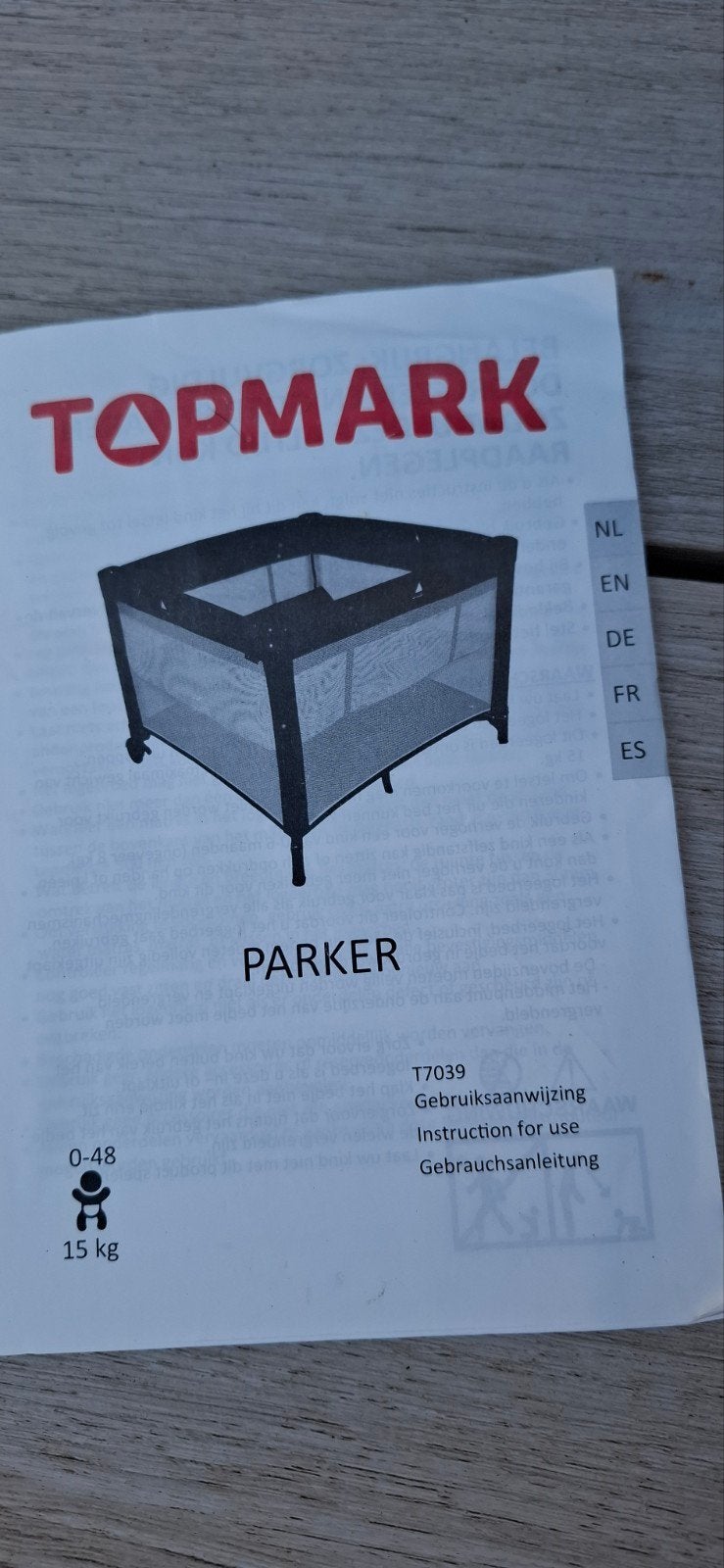 inklapbare box, Topmark, zwart/wit, Kinderen en Baby's, Ophalen, Zo goed als nieuw, Vierkant, In hoogte verstelbaar