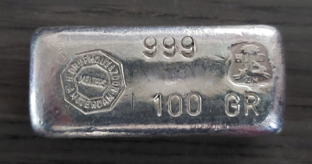 Zeldzaam gegoten baartje van 100 gram zilver Drijfhout, Ophalen of Verzenden, Zilver