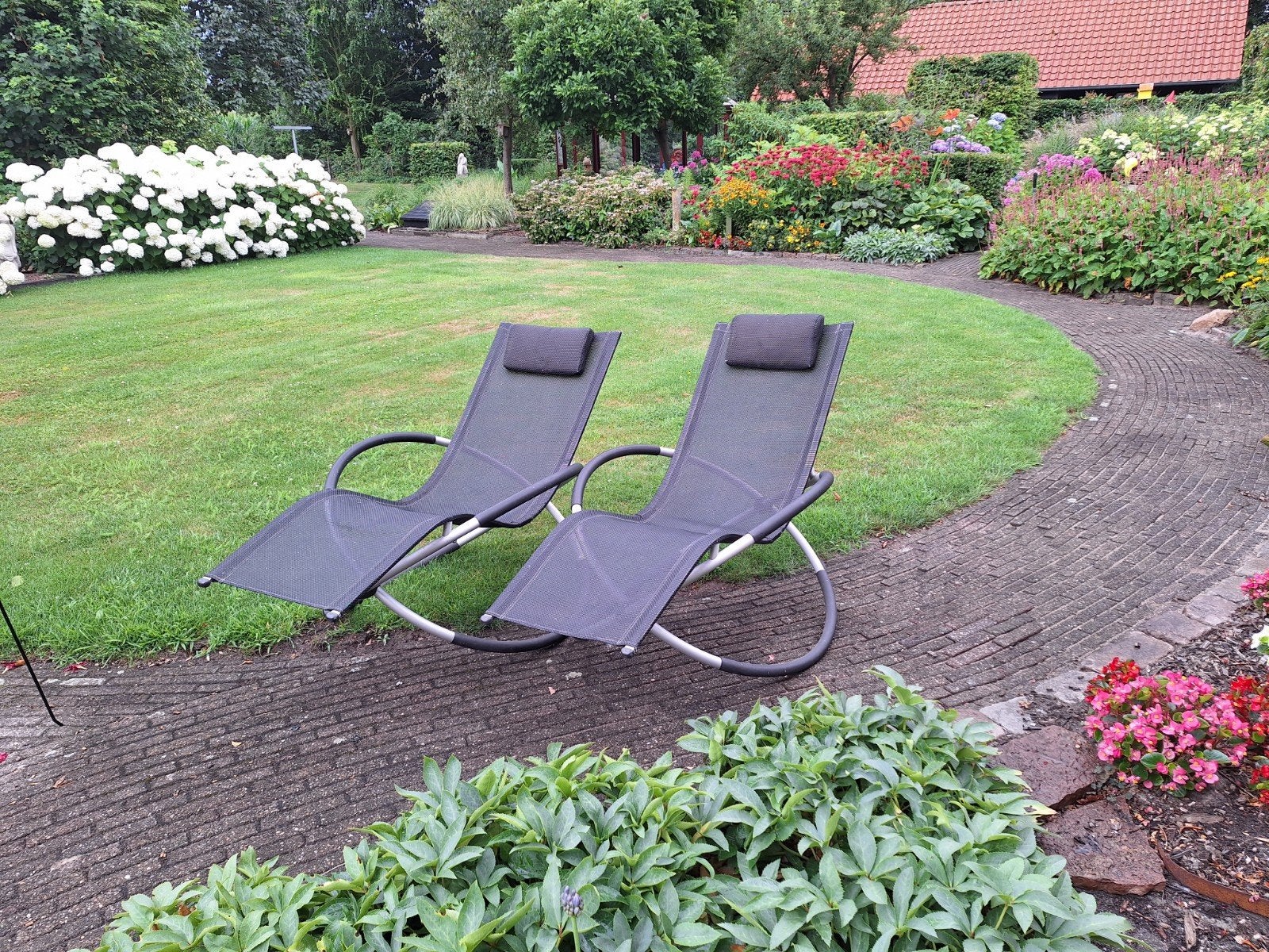 Comfortabele tuinstoelen / ligstoelen (2 stuks), Ophalen, Gebruikt, Metaal, Inklapbaar