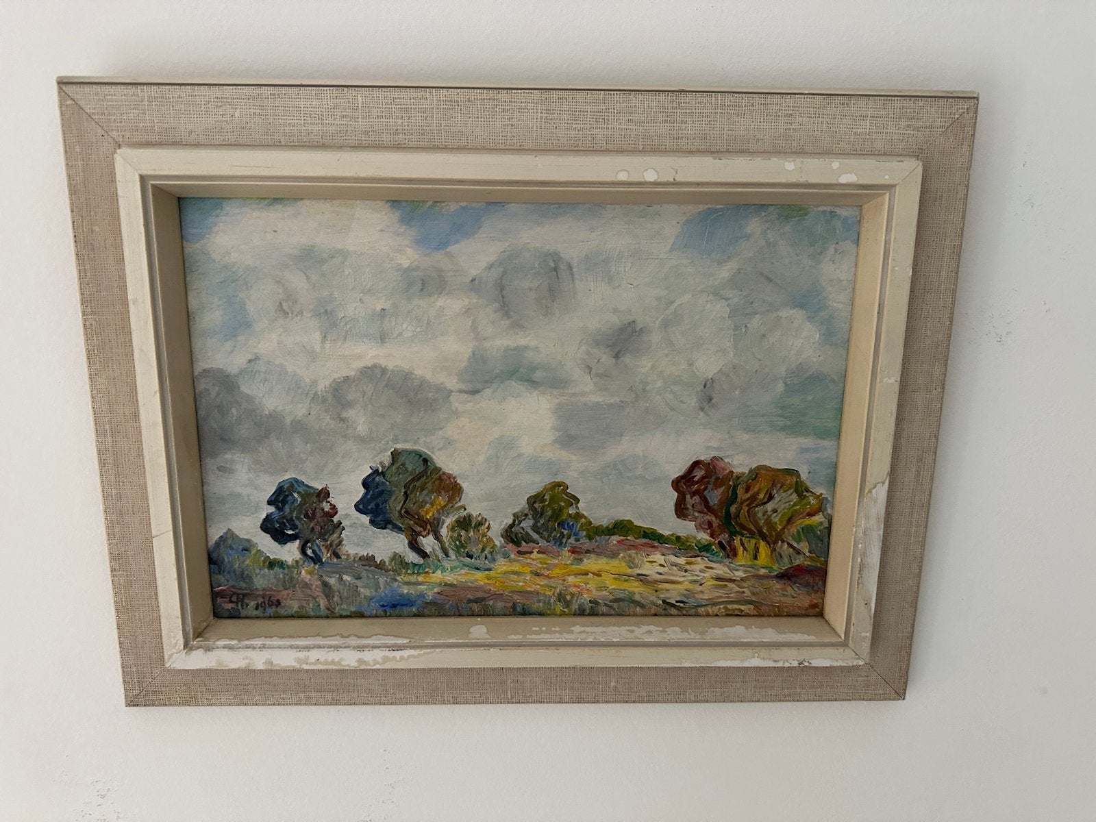 Olieverfschilderij impressiontisch ad blok stijl  1963, Gedateerd, Doek, Impressionistisch, Ophalen of Verzenden