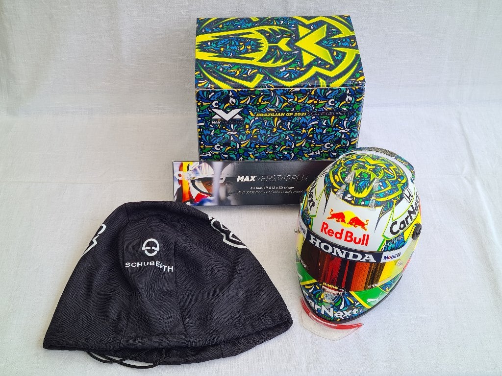 Helm Max Verstappen Brazilian GP 2021 Schuberth 1:2, Ophalen of Verzenden, Zo goed als nieuw, Formule 1