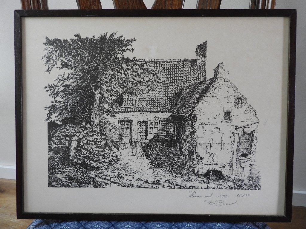 Kunstdruk oud huisje - gesigneerd - Paul Boonaert, Antiek en Kunst, Kunst | Litho's en Zeefdrukken, Ophalen of Verzenden