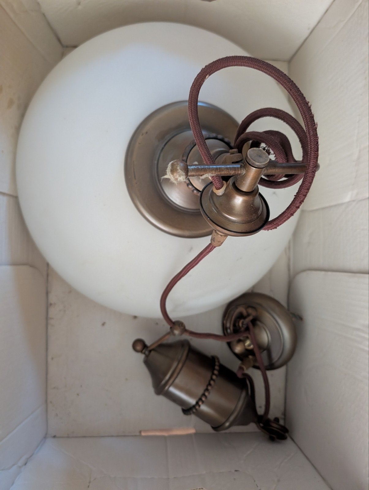 Vintage Pendellamp met Melkglas Kap, Ophalen, Gebruikt, Vintage, Klassiek, E27 (groot)