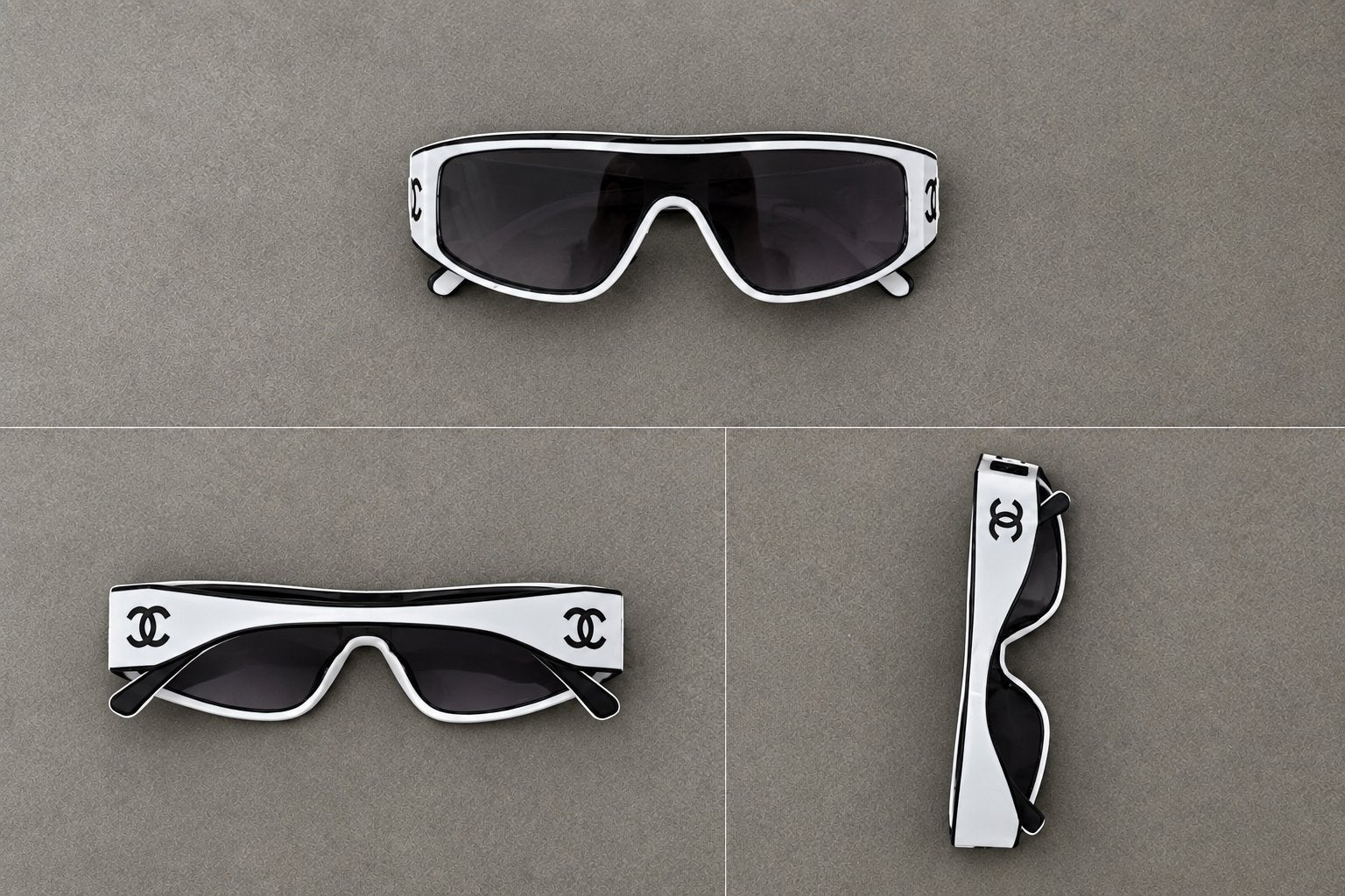 Stijlvolle Oversized Chanel Zonnebril Zwart-Wit, Overige merken, Zonnebril, Zwart, Nieuw