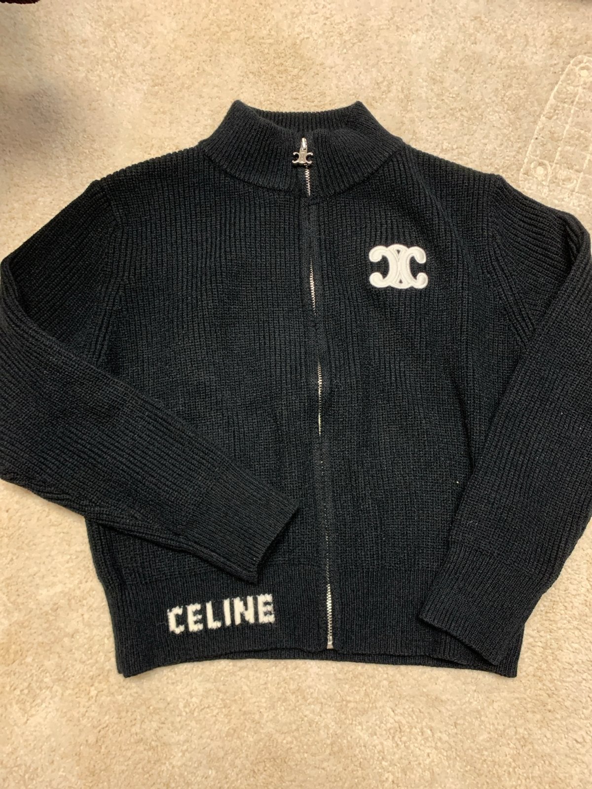 Celine gebreid vest met rits en logo - nieuw, Ophalen, Nieuw, Maat 36 (S), Zwart