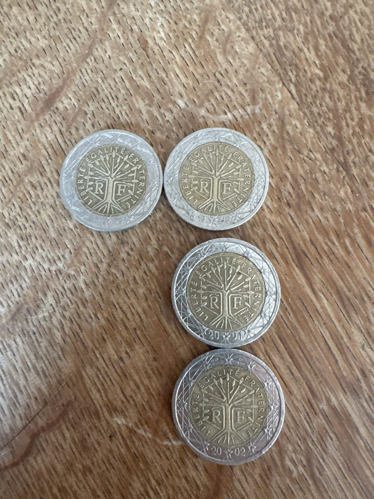4x 2 Euro munten Frankrijk (1999,2001, 2002), Ophalen of Verzenden, Frankrijk, 2 euro, Losse munt