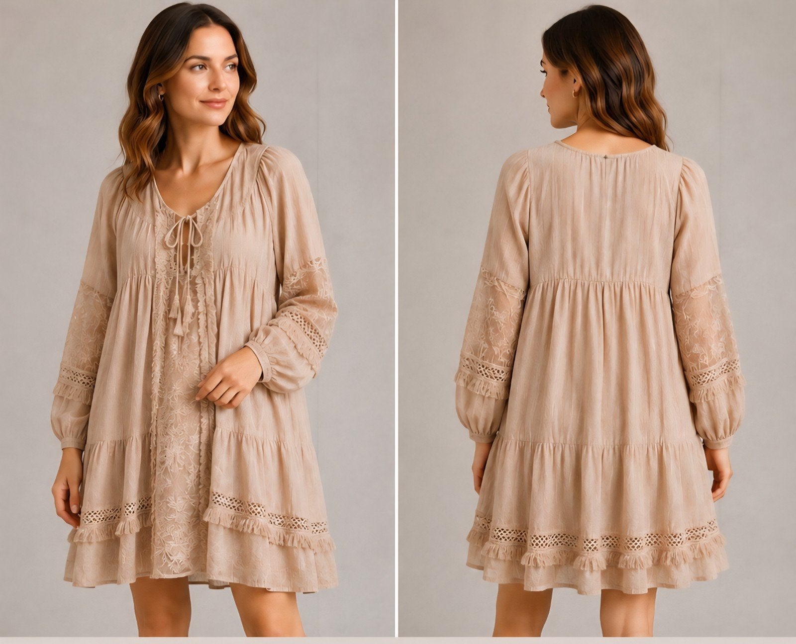 Bisou's Project Boho Jurkje met Kant en Franjes -Mt S Nieuw, Kleding | Dames, Beige, Nieuw, Ophalen of Verzenden, Maat 36 (S)