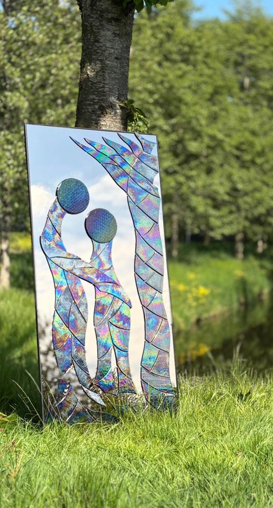 Staande pas spiegel handgemaakt kunstwerk olieglas palmboom, Ophalen