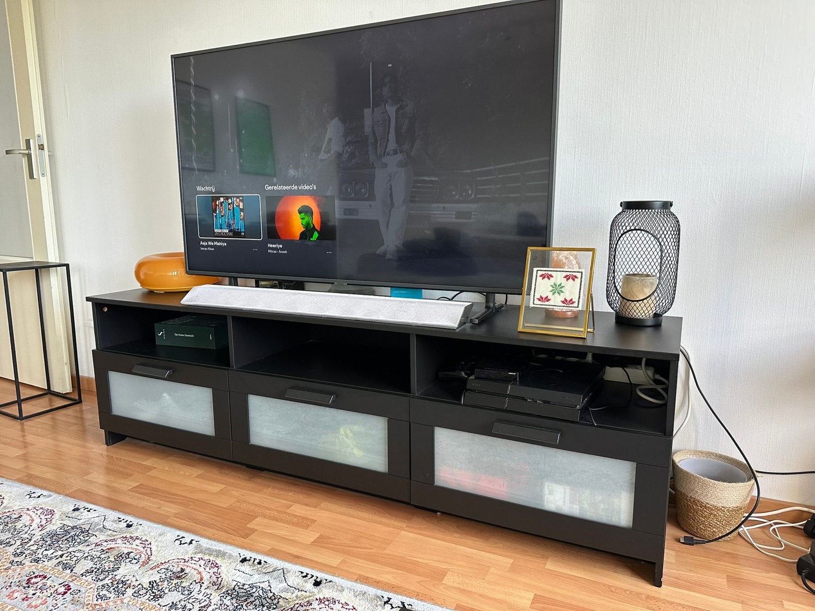 IKEA TV-meubel zwart met lades en open vakken, Ophalen, Gebruikt, 150 tot 200 cm, Minder dan 100 cm