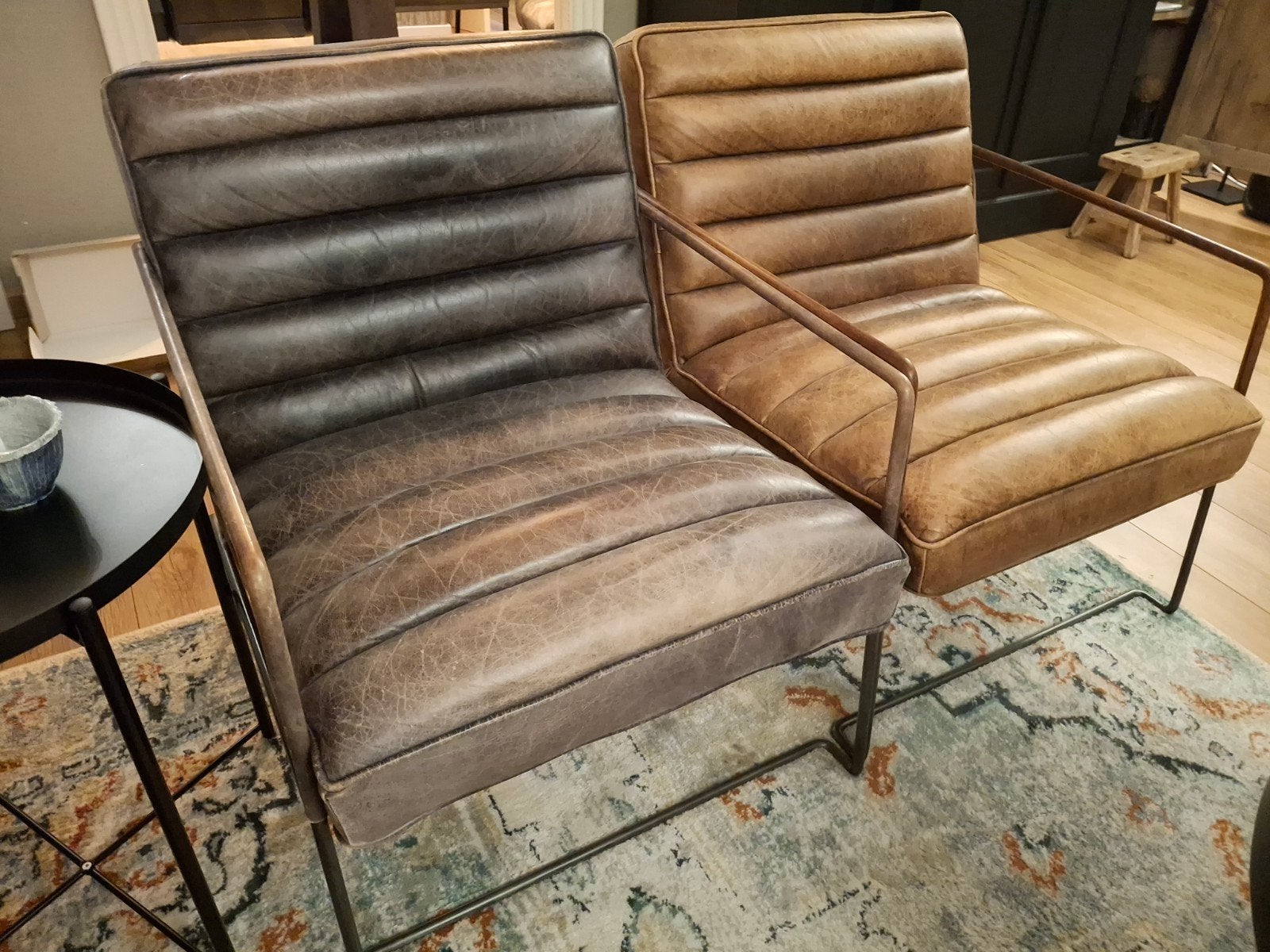 Leren fauteuils - set van 2, Ophalen, Gebruikt, 75 tot 100 cm, Industrieel, Vintage