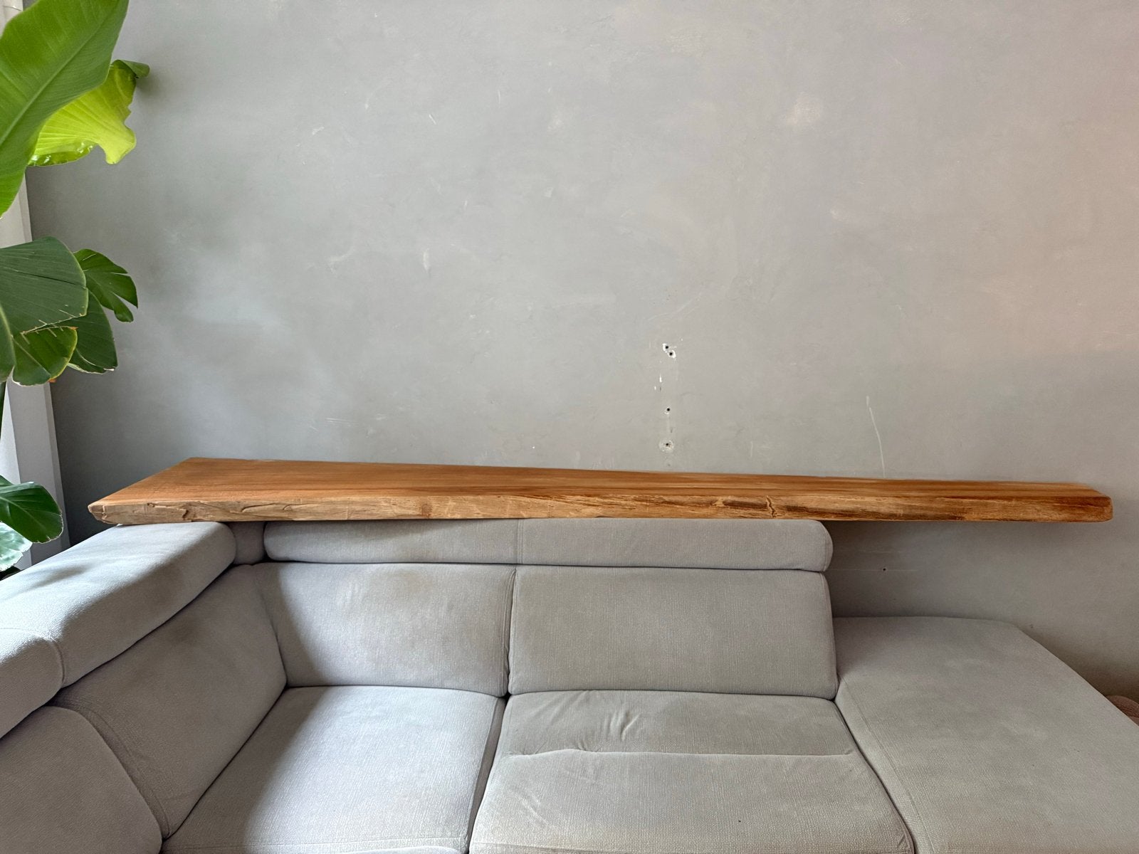 Massief houten wandplank met natuurrand & blinde bevestiging, Ophalen, Gebruikt