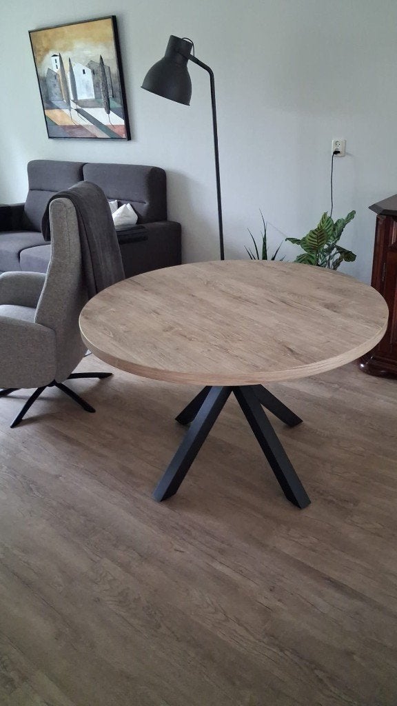 Ronde houten eetkamer tafel, Ophalen, Zo goed als nieuw, Minder dan 4 stoelen