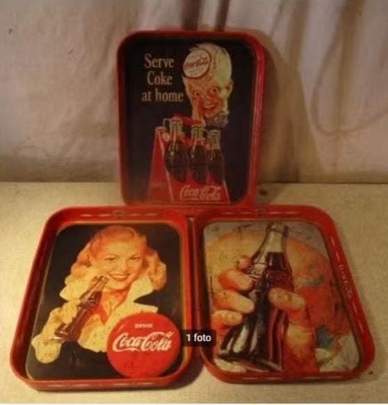 3 retro Coca-cola Dienbladen in metaal, Ophalen of Verzenden, Gebruikt, Gebruiksvoorwerp