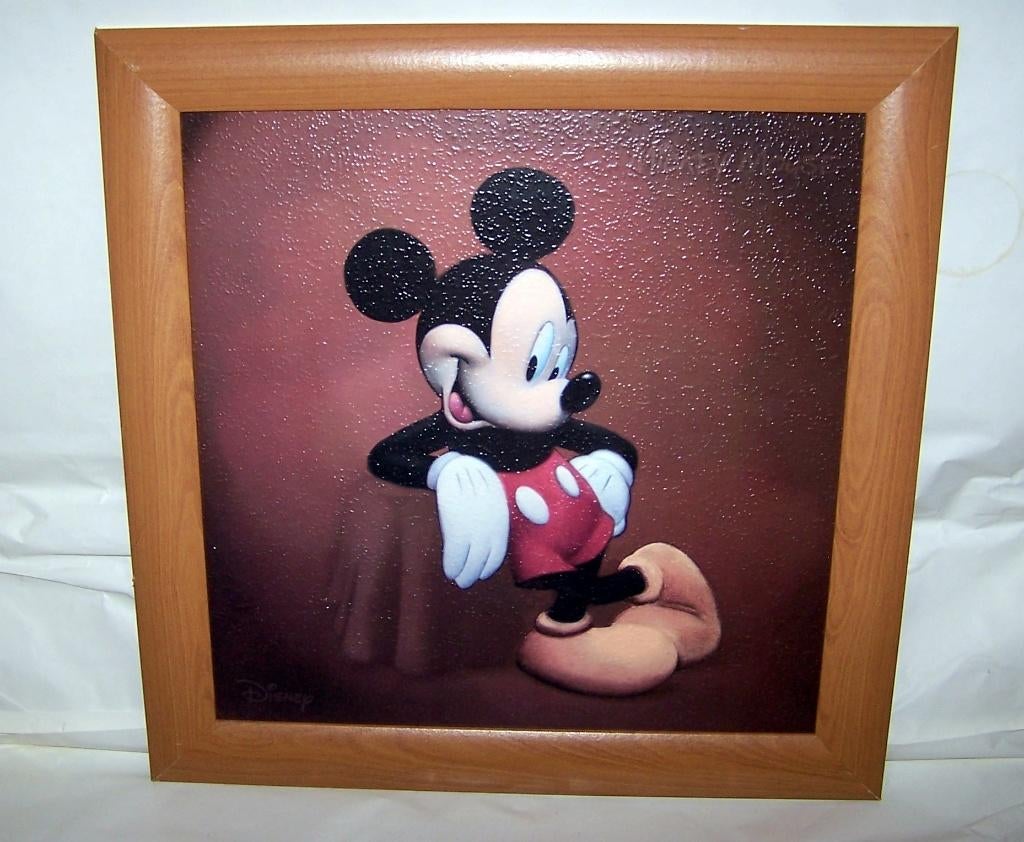Prachtig Mickey Mouse schilderij. Houten lijst. 40x40cm., Verzamelen, Ophalen of Verzenden, Mickey Mouse, Nieuw, Plaatje of Poster