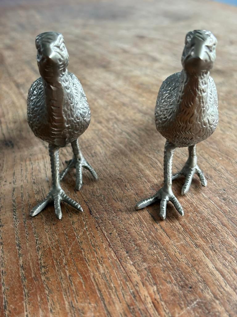 Zilverkleurige fazanten  tafeldecoratie- Set van 2, Ophalen of Verzenden, Metaal, Zilver, Klassiek