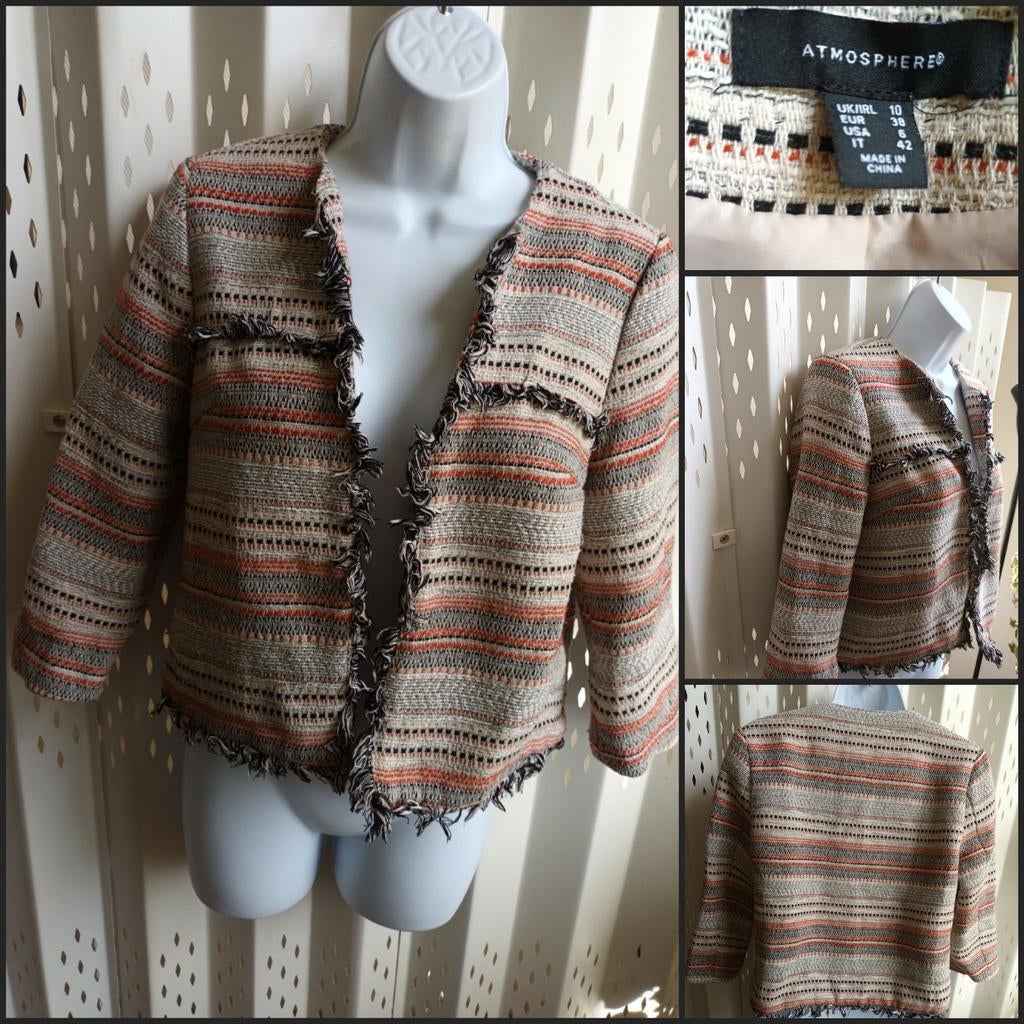 Atmosphere loose fit zomerblazer raffled katoen viscose 38, Kleding | Dames, Maat 38/40 (M), Atmosphere, Beige, Ophalen of Verzenden
