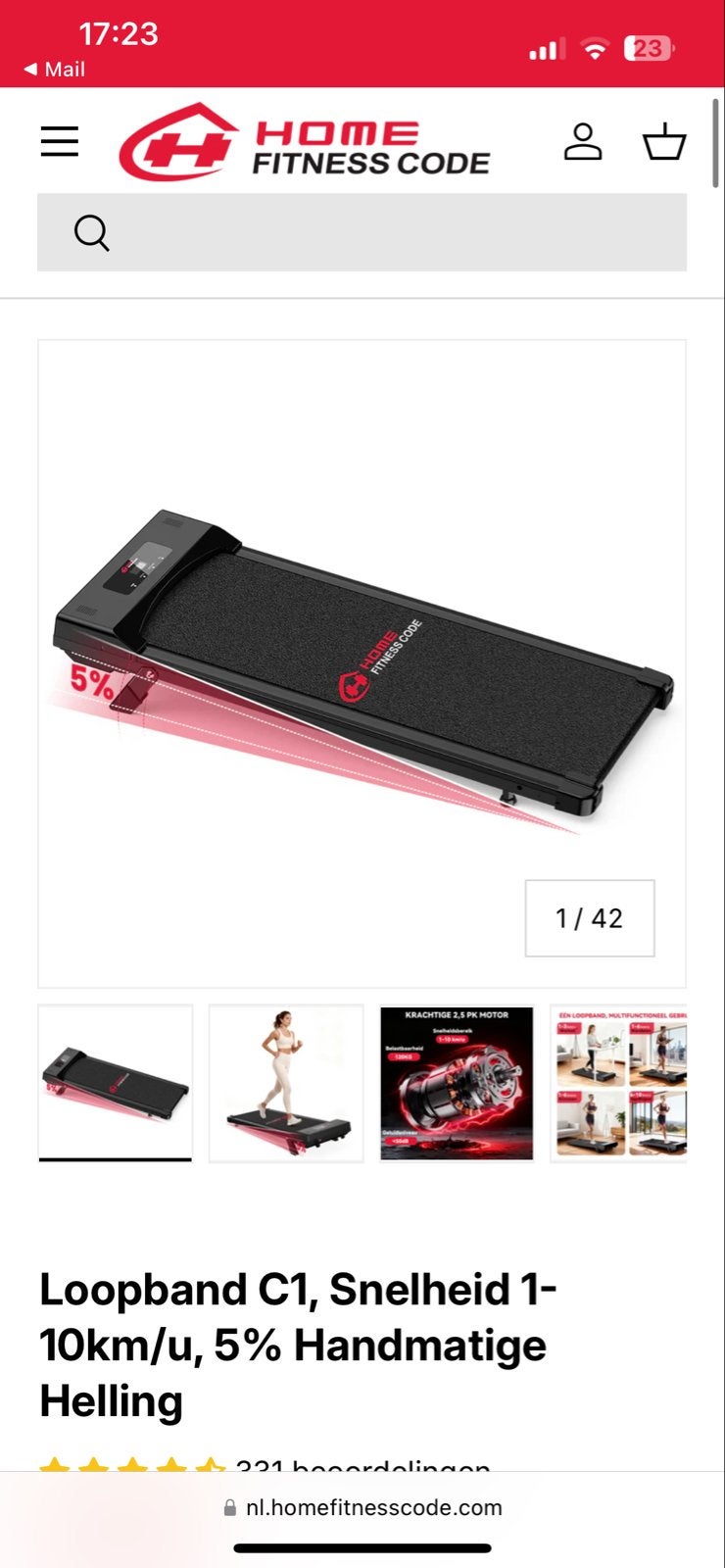 Home Fitness Code Loopband C1 - Compact en Krachtig, Ophalen, Zo goed als nieuw, Metaal, Loopband