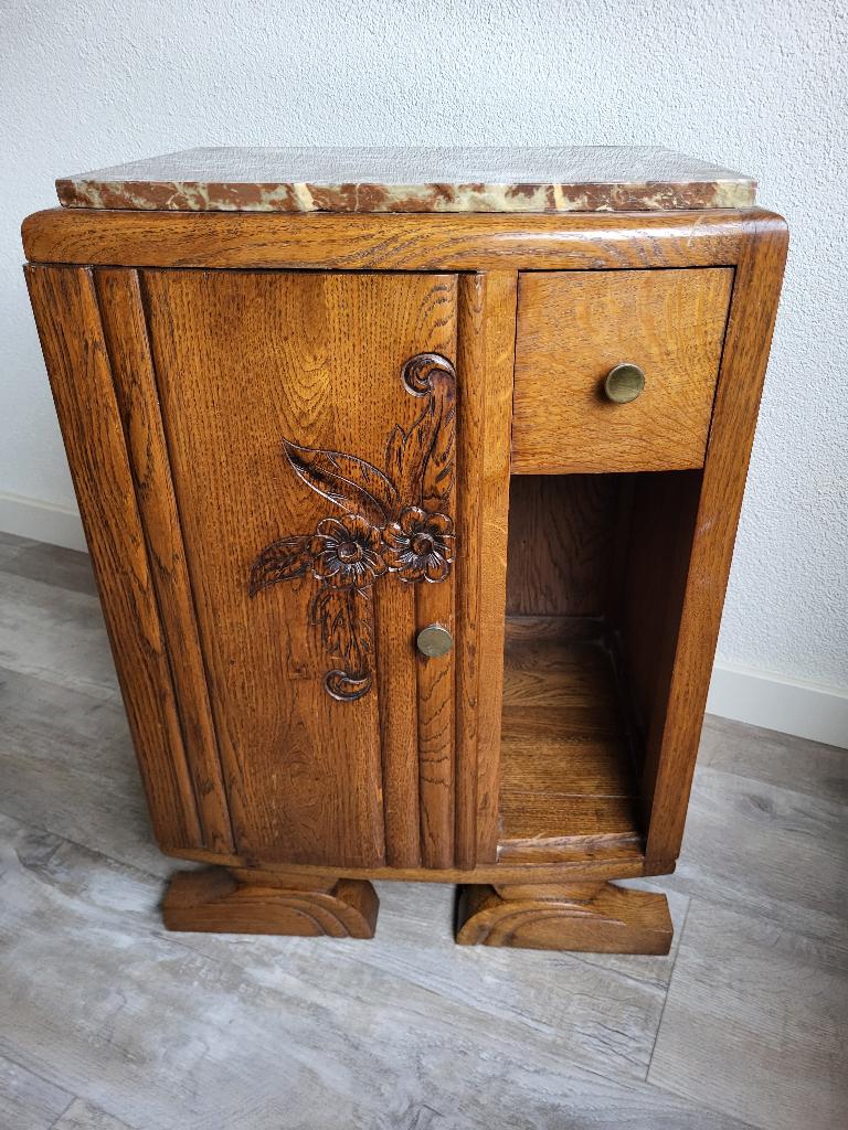 Art Deco nachtkastje met grijs marmer, Antiek en Kunst, Ophalen