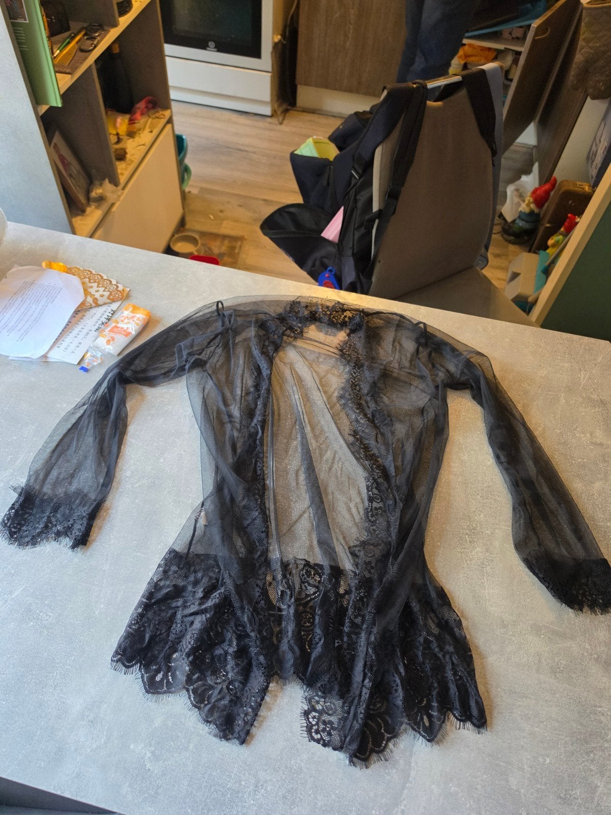 Zwarte kanten kimono, Onbekend, Ophalen of Verzenden, Zwart, Badjas