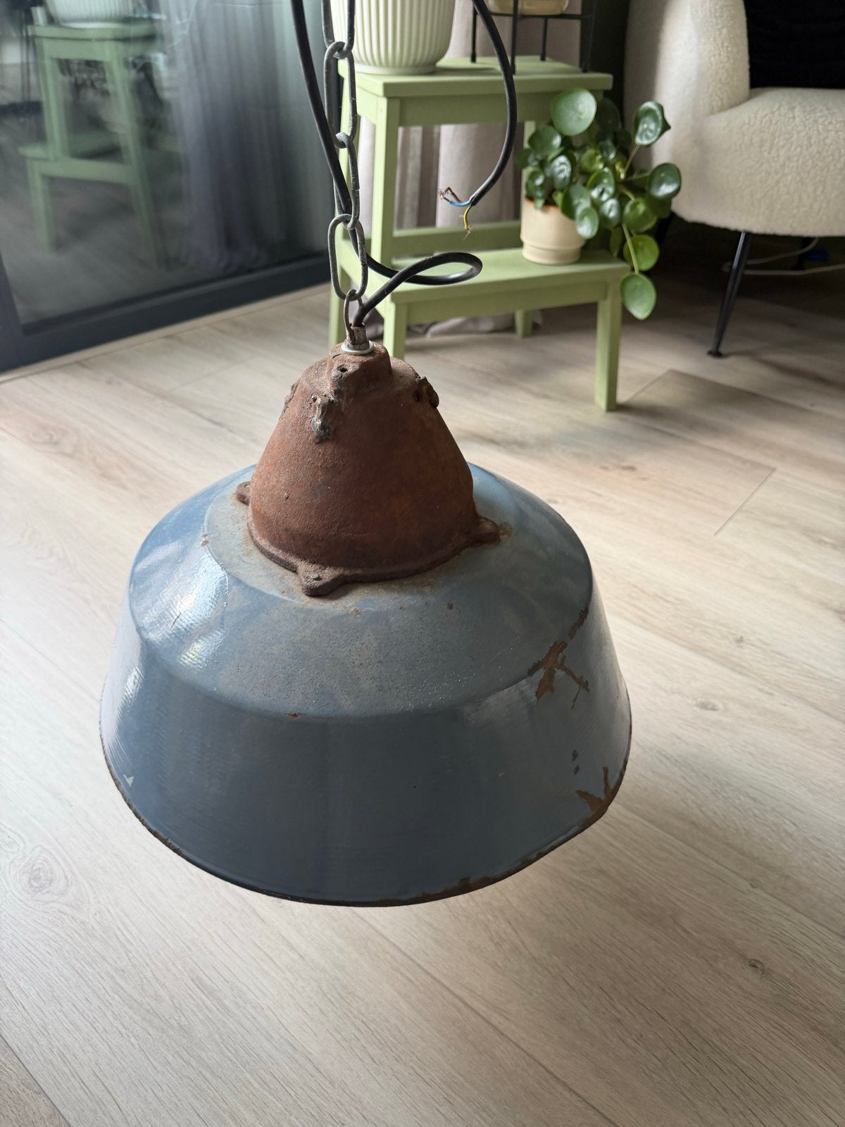 Vintage Industriële Hanglamp - Blauw Emaille, Ophalen